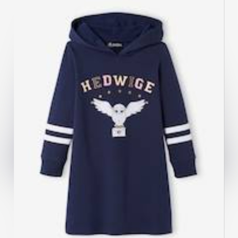 Harry Potter Hedwig Hoodie Sweatshirt Dress Girls Sz 8 Navy Owl Graphic Cosplay